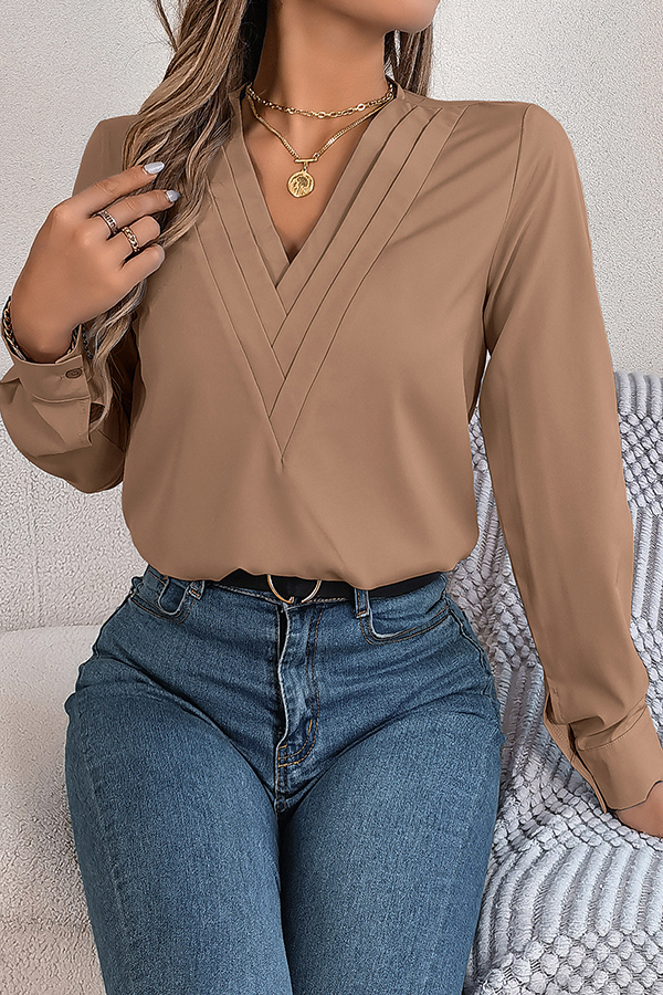Elegant Layered V-neck Long-sleeved Casual Shirt | Consonak