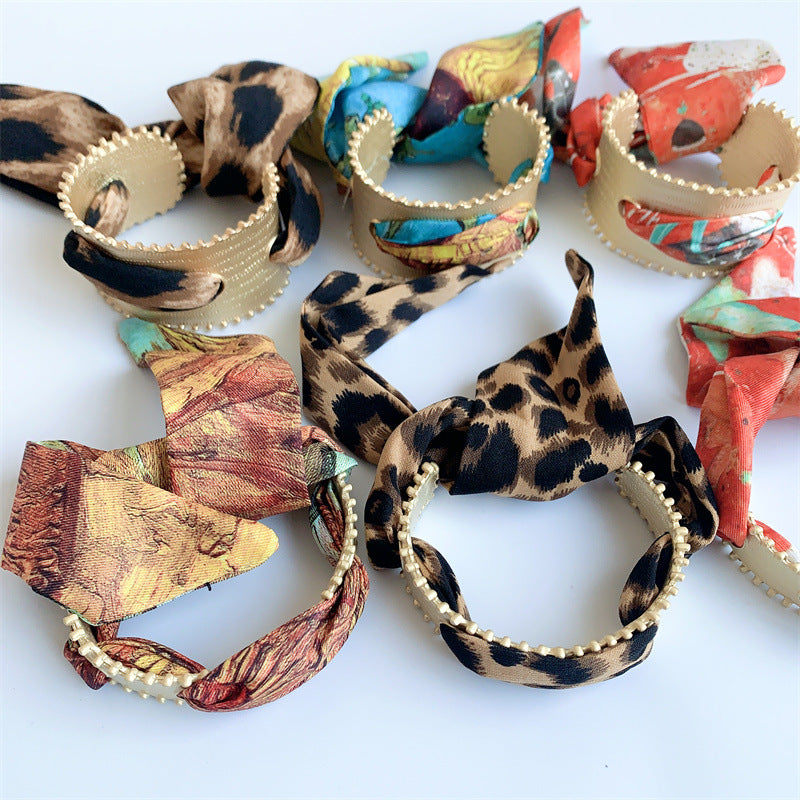 Matte Open Bracelet with Vintage Scarf-consonak