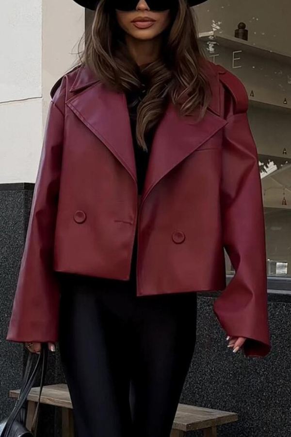 Stylish Lapel Long Sleeve Retro Loose Leather Jacket-consonak