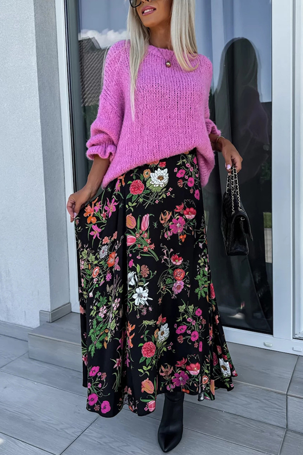 Solid Color Round Neck Ruffled Long Sleeve Knitted Sweater-consonak