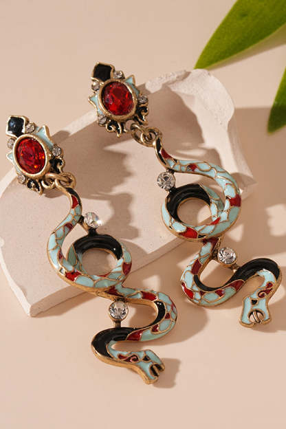 Fashionable Colorful Oil-drop Snake-shaped Gemstone Earrings-consonak
