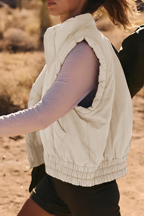 Versatile Stand Collar Button Sleeveless Loose Pocket Casual Vest Jacket-consonak