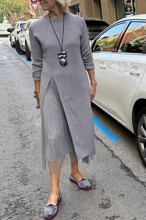 Jollie Knit Long Sleeve Front Slit Midi Sweater and Pleated Tulle Stretch Tank Midi Dress Two-piece Set-Consonak