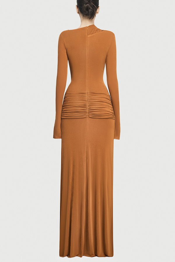 Stylish Long-sleeved Slim-fit Pleated Elegant Maxi Dress-consonak