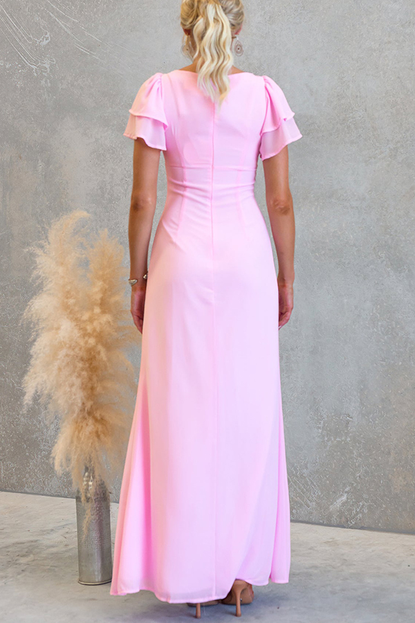 Midnight Charm Lace Detail Cowl Neck Bell Tiered Short Sleeve Maxi Dress