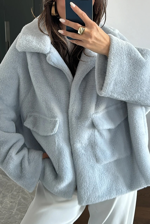 Fashion Lapel Long Sleeve Loose Furry Coat-consonak