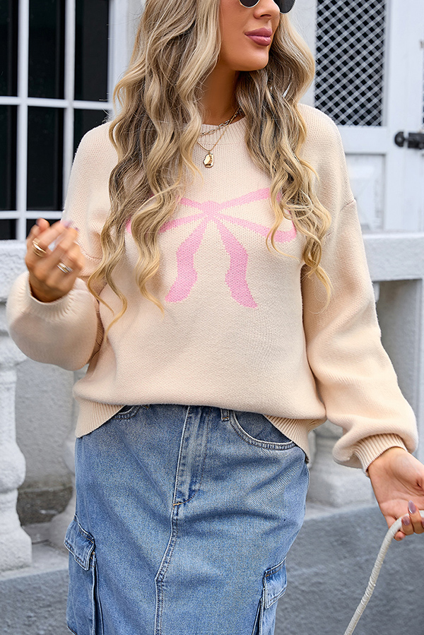 Fashionable Round Neck Long Sleeve Knitted Bow Sweater | Consonak