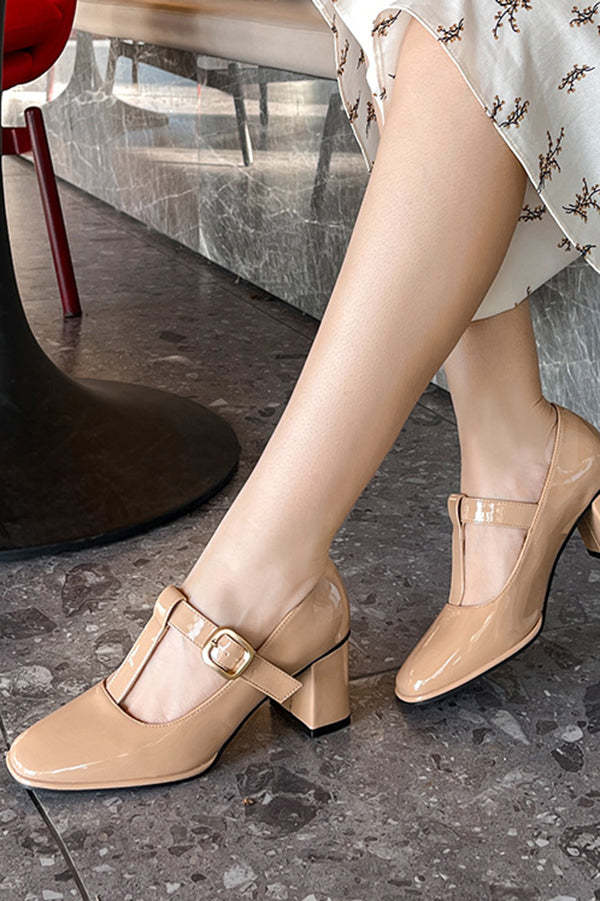 Square Toe Mary Jane Block Heel Retro High Heels-consonak