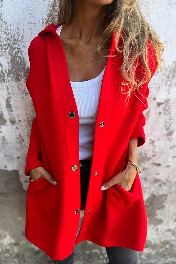 Solid Color Casual Long Sleeve Single Breasted Hooded Jacket-consonak