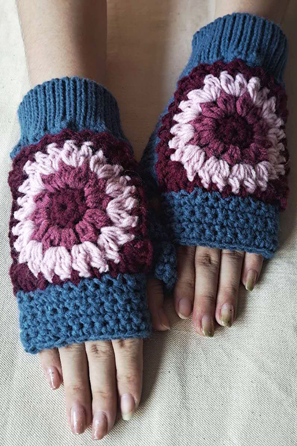 Knitted Sunflower Warm Half Finger Wool Gloves-consonak