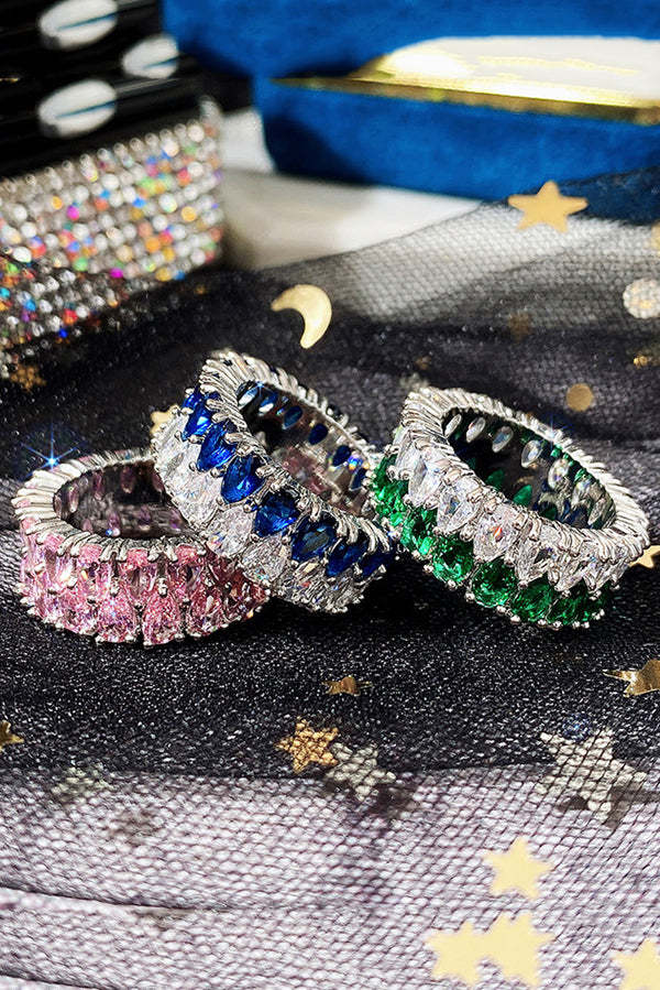 Light Luxury Double Row Drop Zircon Ring-consonak