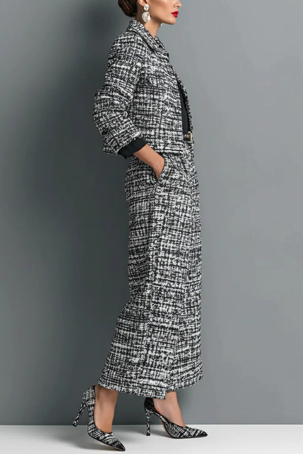 Stylish Long-sleeved Single-breasted Short Jacket and Casual Pocket Wide-leg Pants Sets-consonak