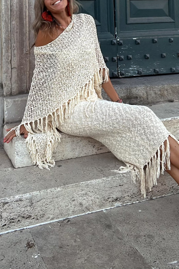 Sunset Breeze Hollow Out Tassel Knit Cover-up Top | Consonak