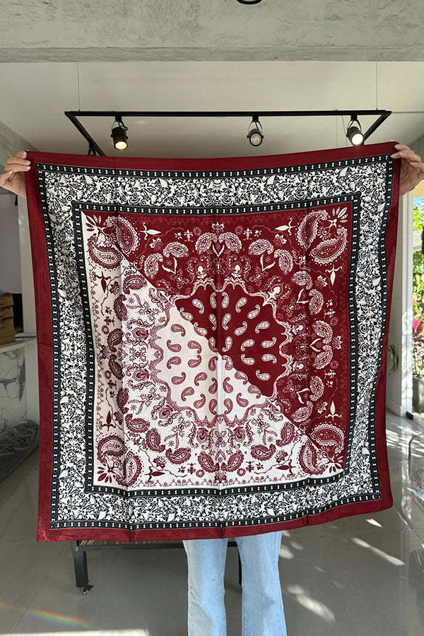 Bohemian Ethnic Style Color Matching Square Silk Scarf-consonak
