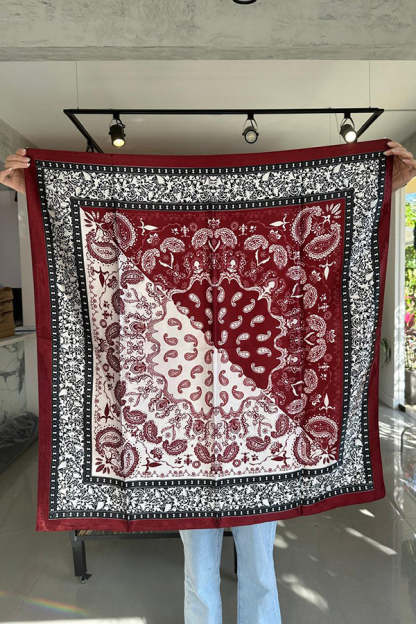 Bohemian Ethnic Style Color Matching Square Silk Scarf-consonak