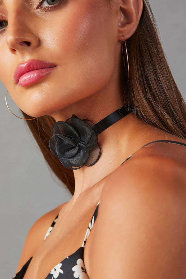 SACRED FLOWER RIBBON CHOKER NECKLACE-consonak