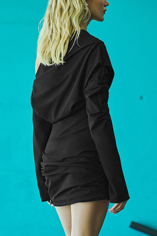 Solid Color Off-neck Long-sleeved Fitted Waist Casual Mini Dress-consonak