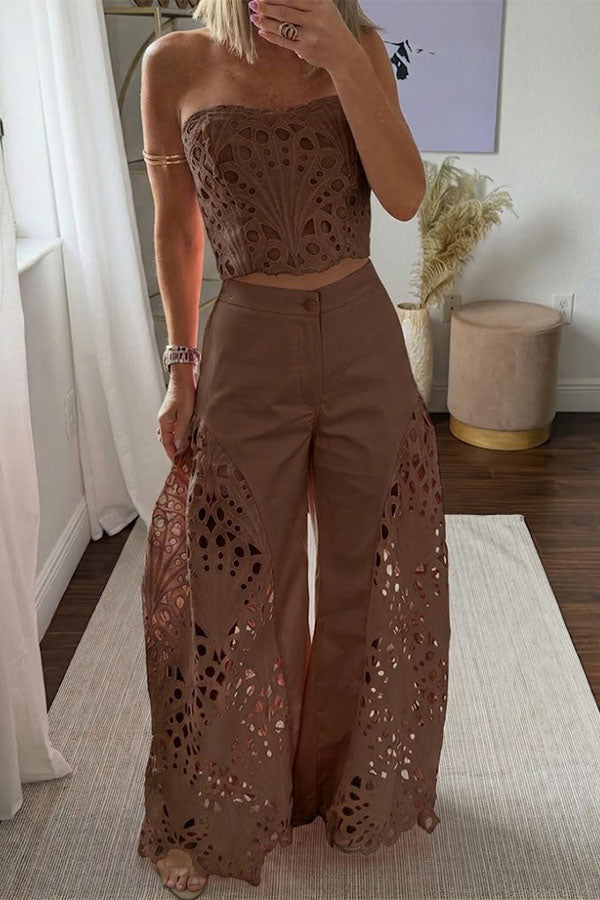 Sienna Embroidered Cut-Out Palazzo Pants Two-Piece Set-Consonak