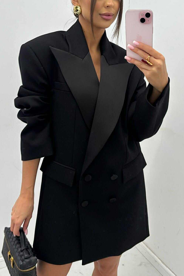 Chic Style Satin Lapel Button Up Long Sleeve Oversized Blazer-consonak