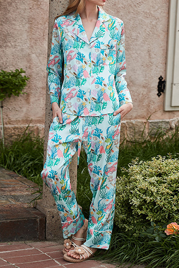 Underwater World Printed Home Long Sleeve Two Piece Set | Consonak