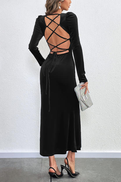 Velvet Long-sleeved Sexy Backless Slim Fit Fishtail Maxi Dress-consonak
