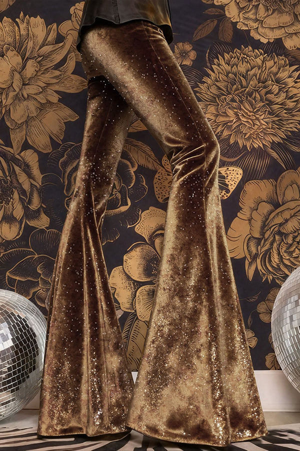 Stylish Velvet High-waisted Draped Casual Flared Pants-consonak