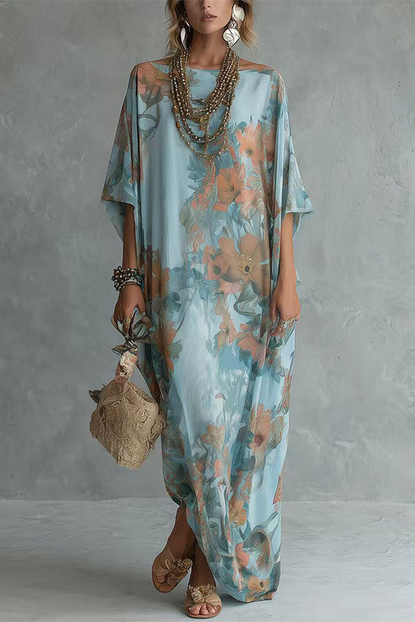Boho Chic Floral Print Loose Fit Maxi Dress-Consonak