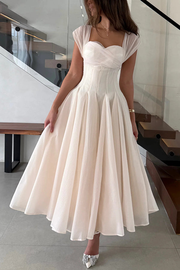 Elegant Sleeveless Waist-cinching Tulle Full-hem Maxi Dress-consonak