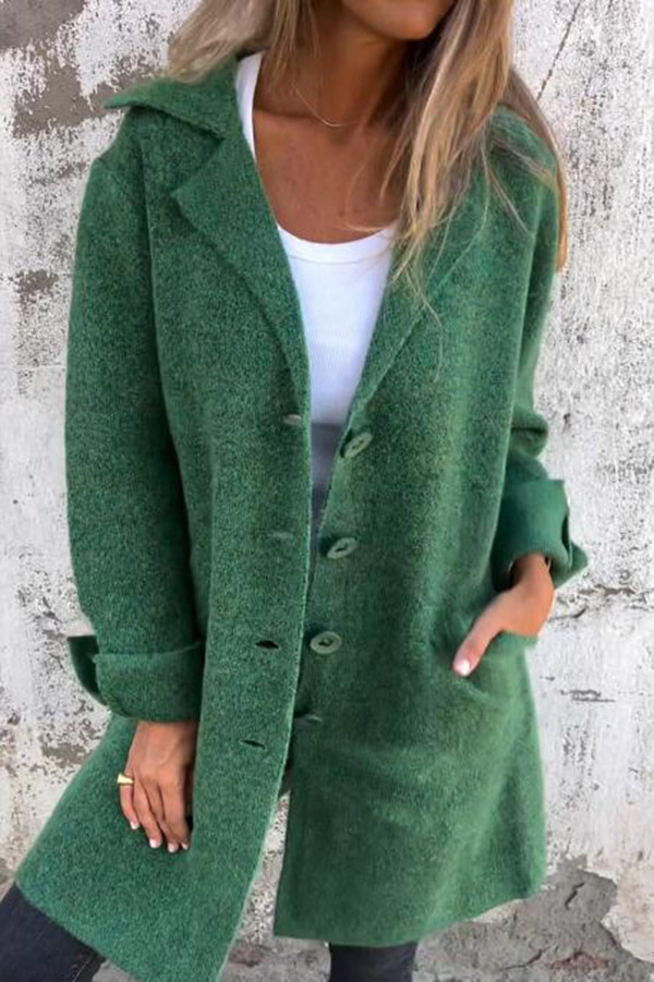 Solid Color Lapel Pocket Single Breasted Midi Coat-consonak
