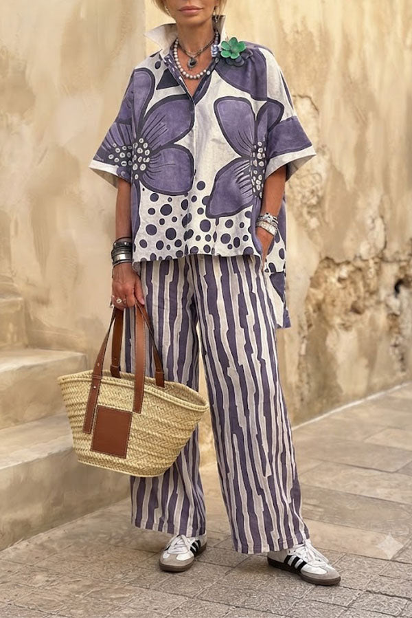 Floral Print Casual Two-Piece Pant Set-Consonak