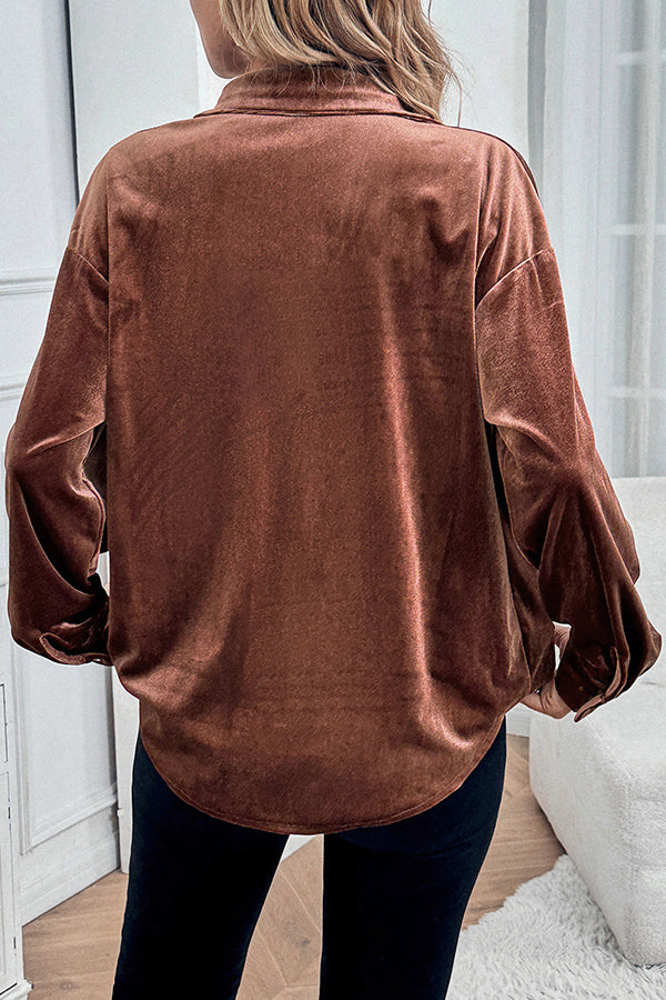 Solid Color Velvet Casual Lapel Pocket Loose Shirt-consonak