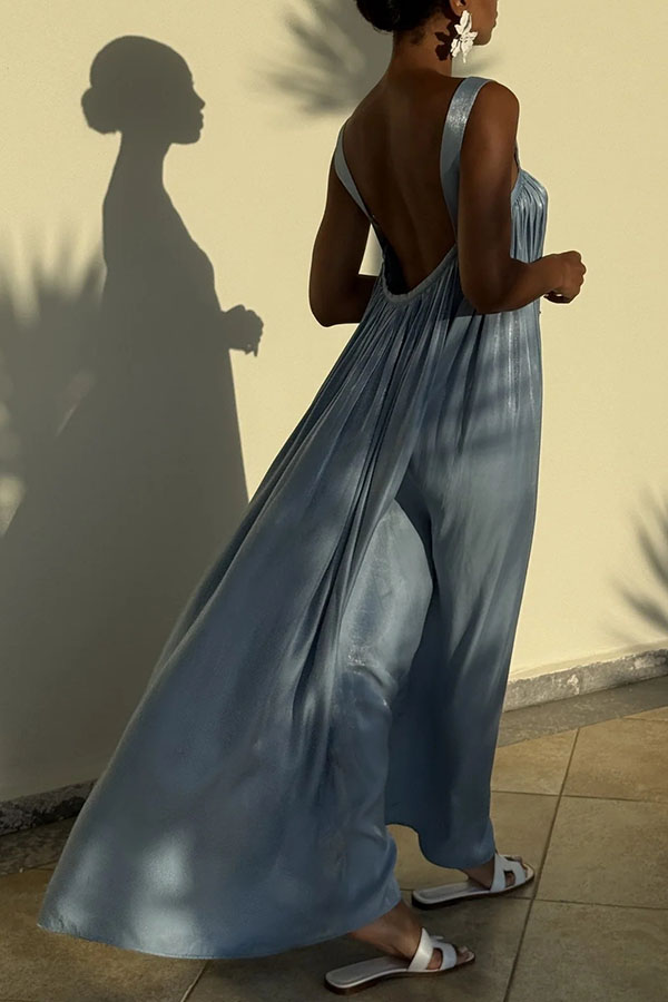 Pearlescent Luster Satin Wide Strap Open Back Loose Maxi Dress-consonak