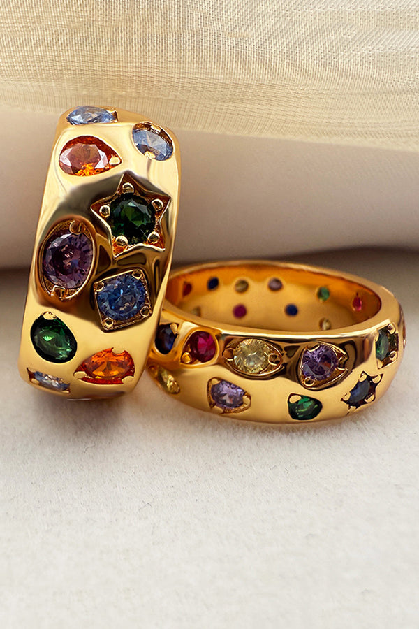 Multicolor Diamond-studded Stainless Steel Ring-consonak
