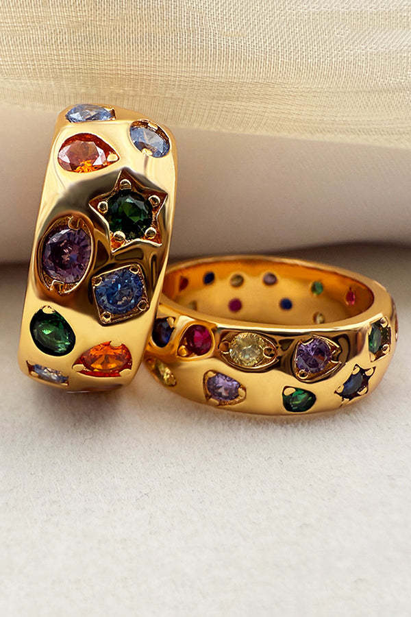 Multicolor Diamond-studded Stainless Steel Ring-consonak