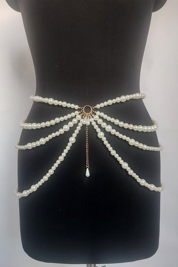 Fashionable Multi-layer Pearl Beaded Waist Necklace-consonak