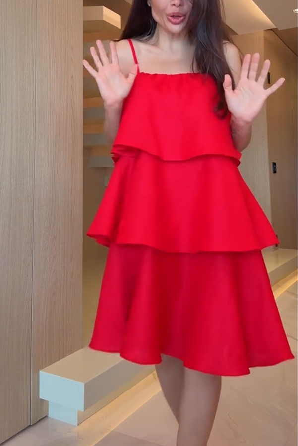 Sunlit Horizon Linen Blend Tiered Slip Square Neck A-line Mini Dress-consonak