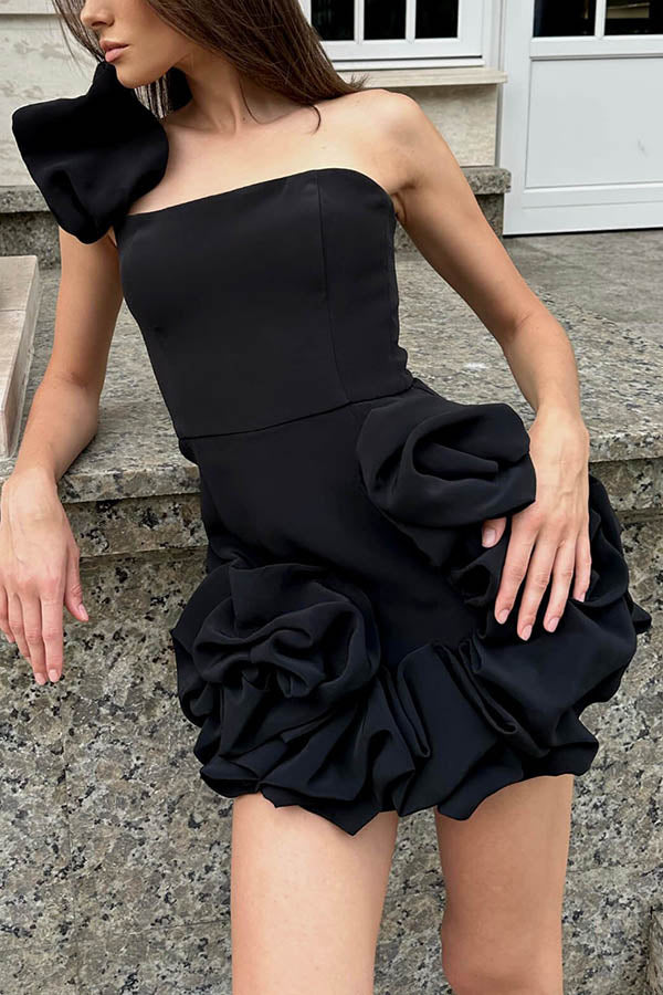 Delightful and Elegant Vibe Off Shoulder Flounce Bottom Mini Dress-consonak