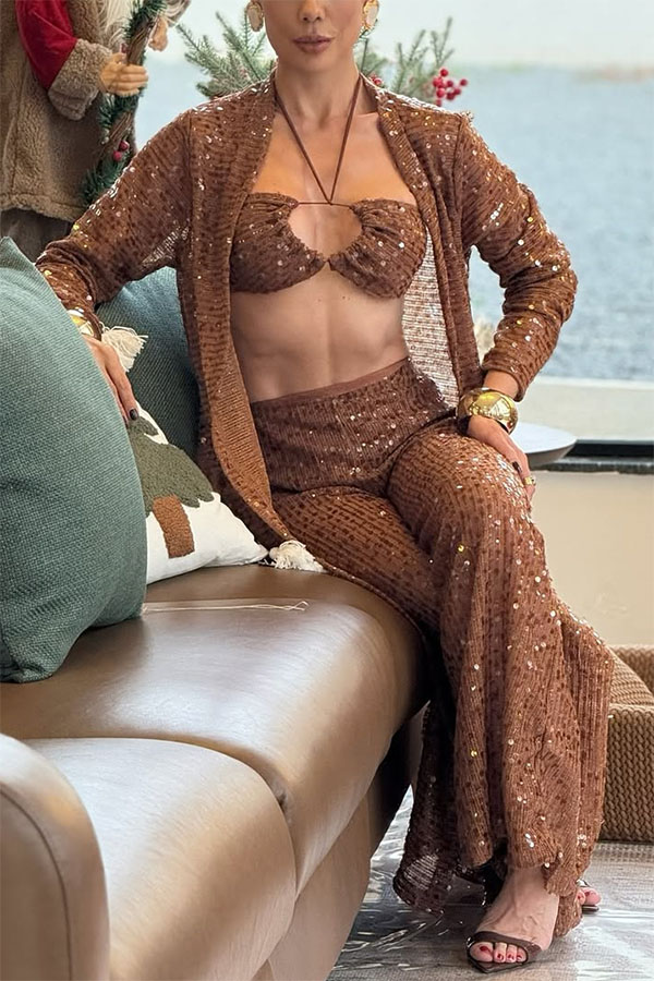 Seaside Whisper Sequin Tie-up Elastic Crop Tank and High Rise Zipper Loose Pants Set-consonak