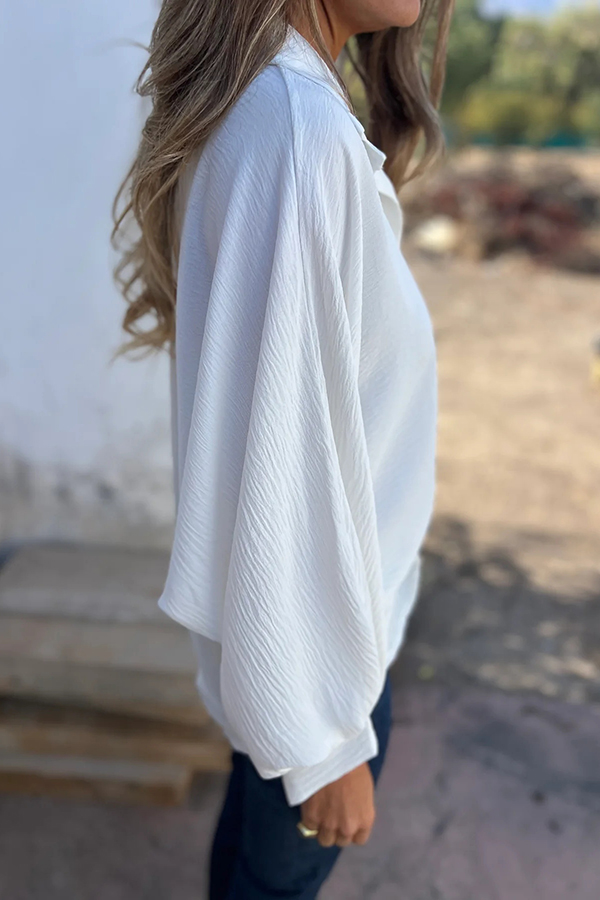 Solid Color Loose Batwing Sleeve Buttoned Casual Shirt-consonak