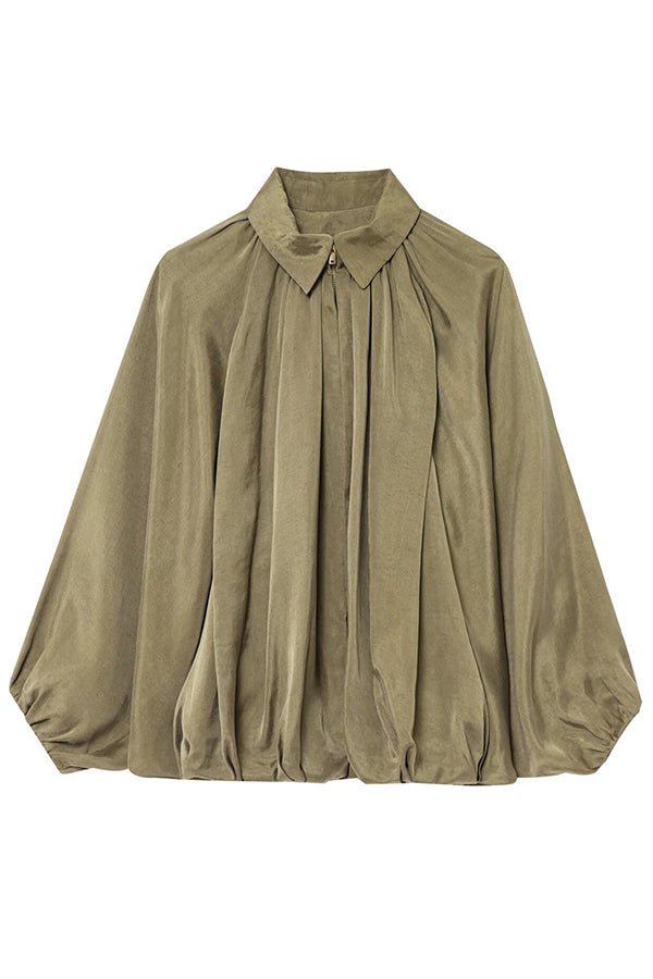 Fashion Lapel Loose Puff Long Sleeve Casual Zipper Jacket-consonak