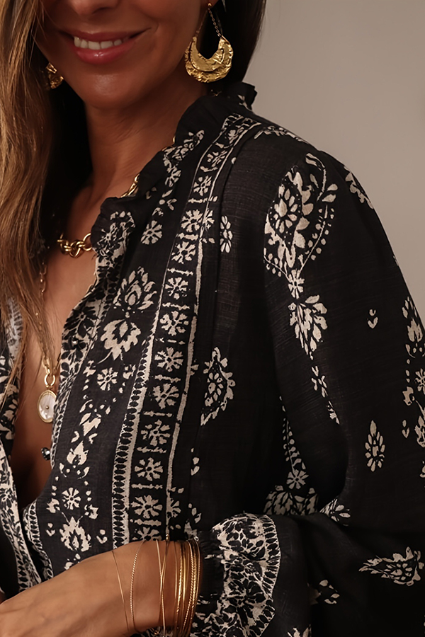 Unique Print Long-Sleeved Button-Up Elegant Shirt-consonak