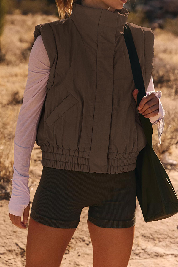 Versatile Stand Collar Button Sleeveless Loose Pocket Casual Vest Jacket-consonak