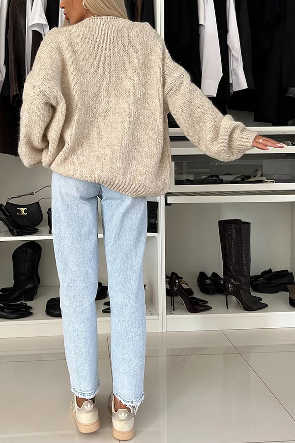 Explore Autumn Knit Open Front Long Balloon Sleeve Loose Cardigan-consonak