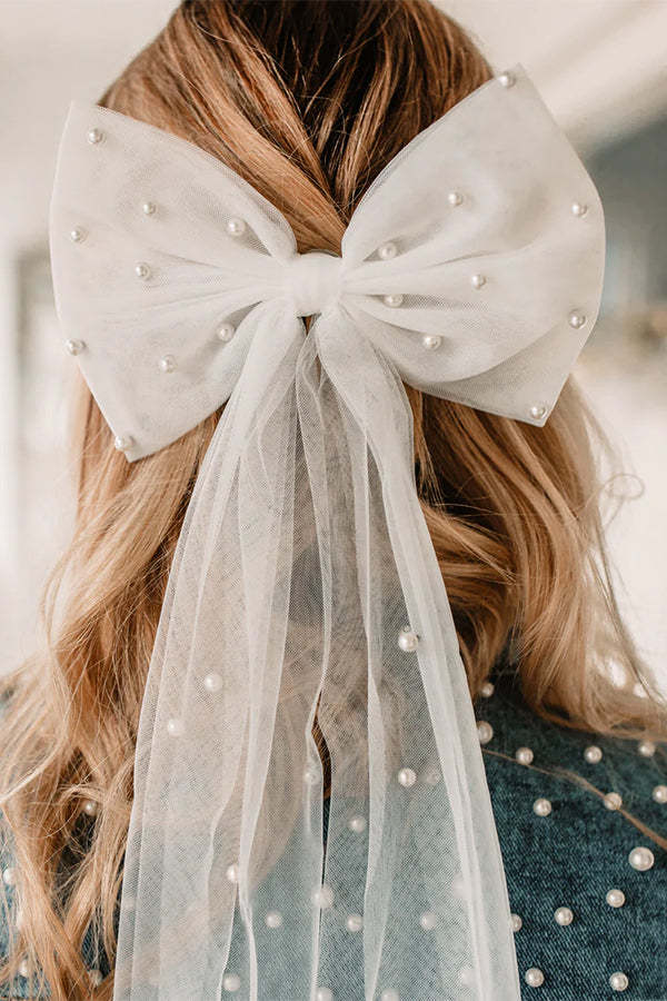 Mesh Ribbon Pearl Bow Hairpin-consonak