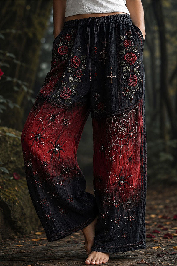 Halloween Dark-themed Printed Wide-Leg Pants-Consonak