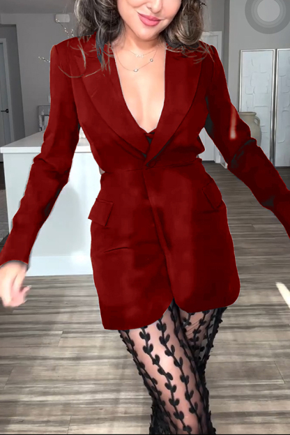 Queen Temperament Button Up Long Sleeve Backless Lapel Blazer-consonak