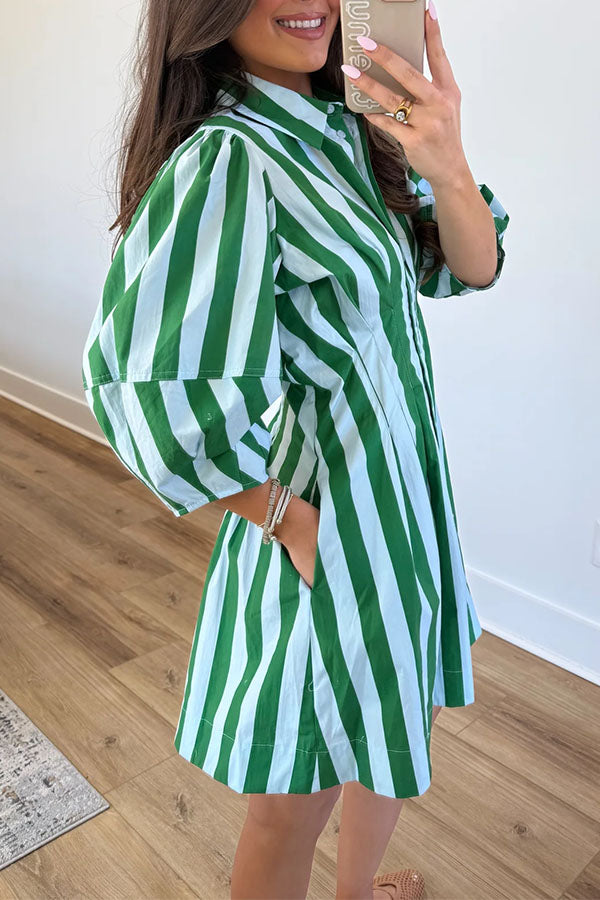 Chloe  Striped Puff Sleeve Mini Shirt Dress-Consonak