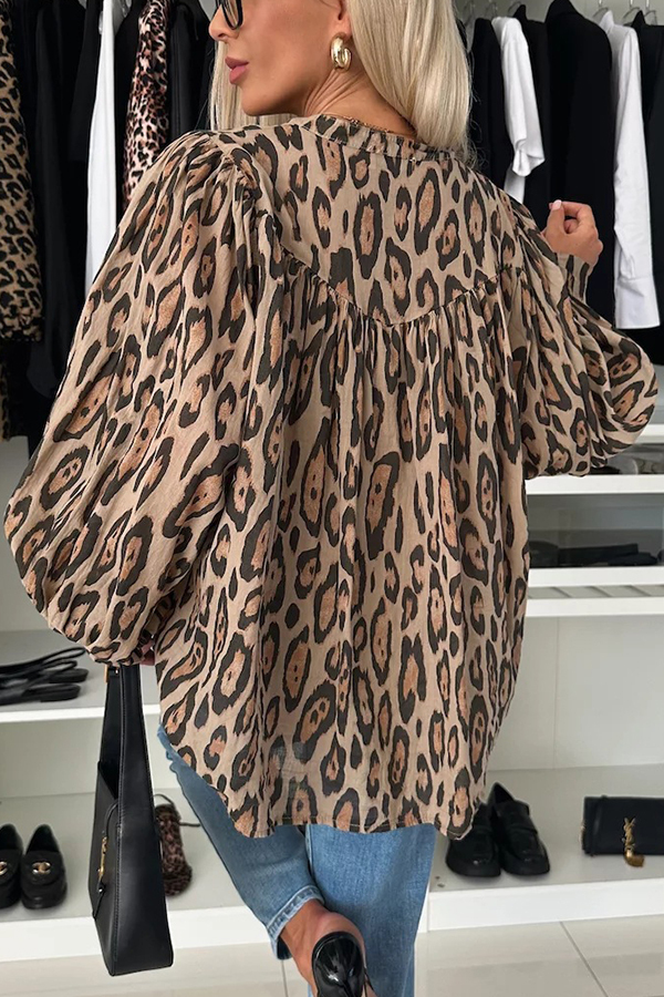 Leopard Print Loose Long Sleeve Casual Shirt-consonak
