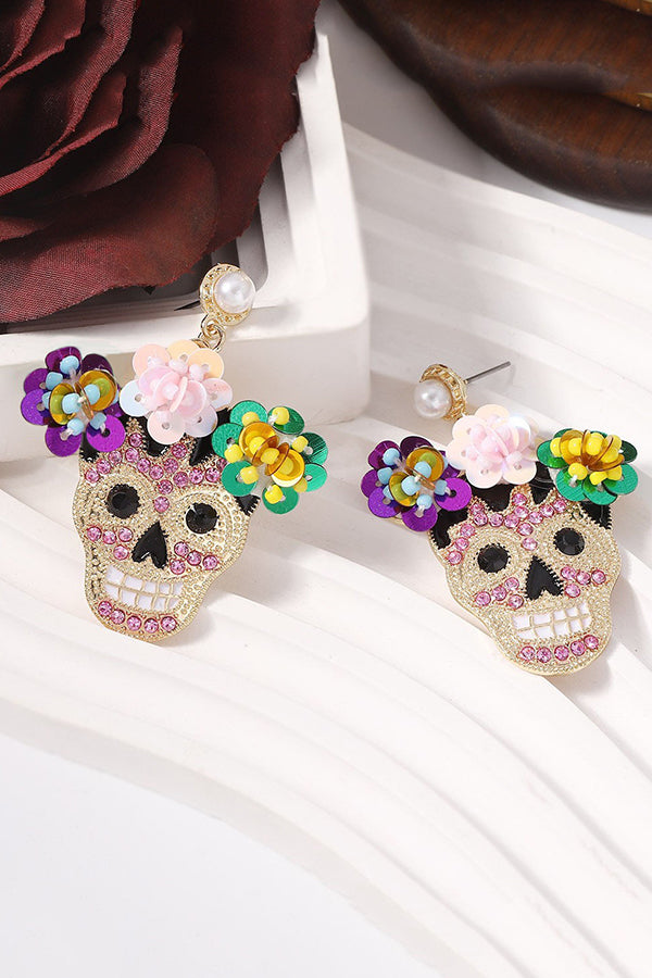 Fashion Flower Skull Diamond Earrings-consonak