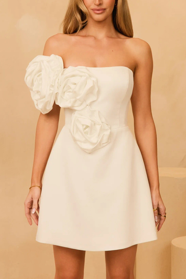 Special Occasion 3D Floral Asymmetrical One Shoulder Mini Dress